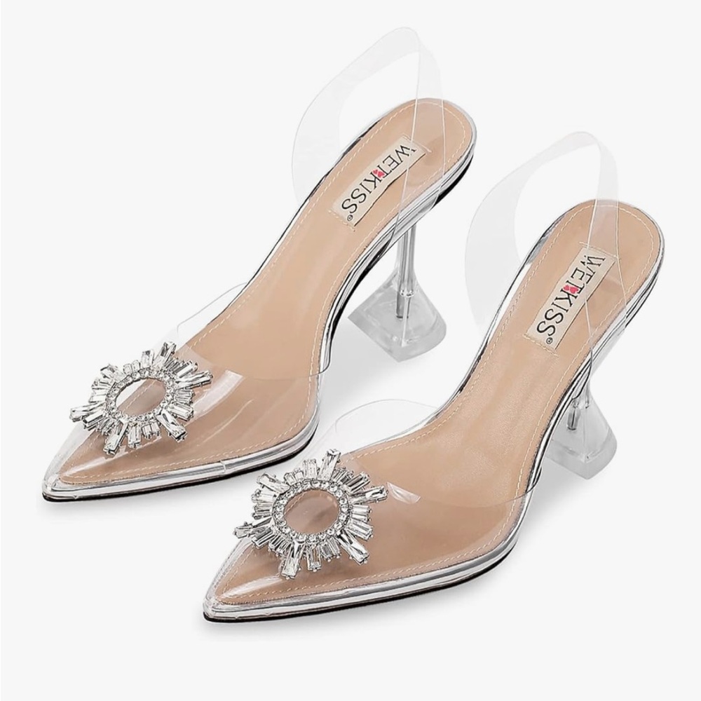 Kiss Silver Heels with Crystal Embellishments